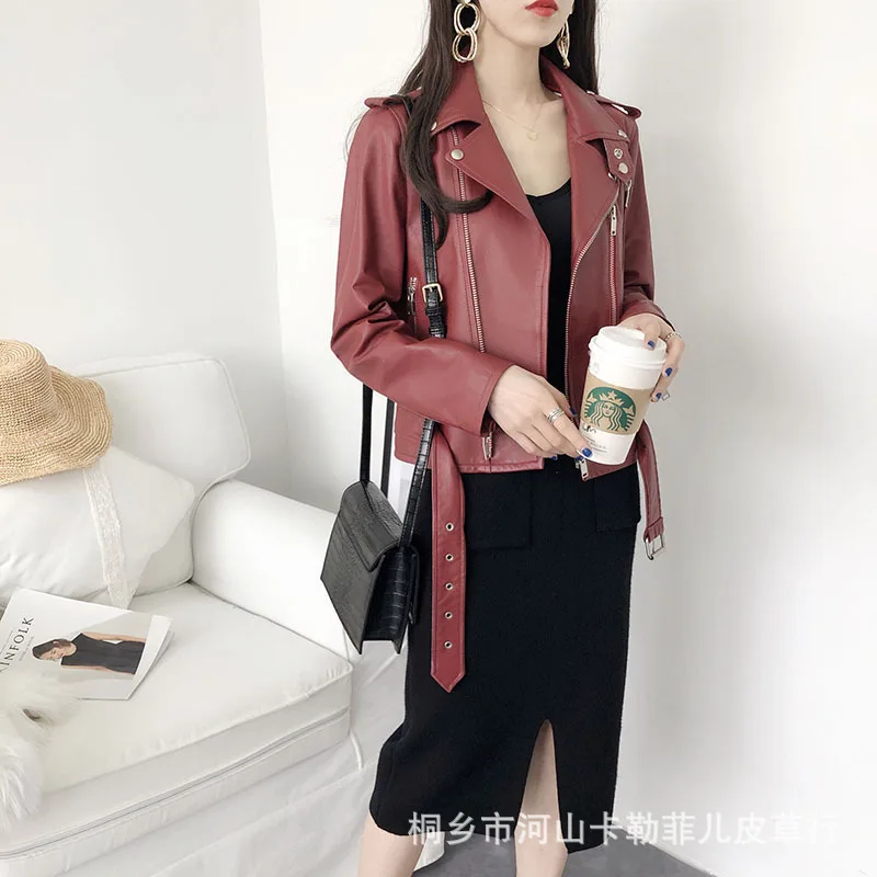 Женское меховое пальто Boollili розовое весеннее из овчины куртка натуральной кожи