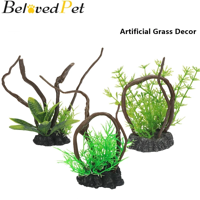 

Lifelike Resin Water Plant Grass Aquarium Decorations Fish Tank Wooden Grass Flower Ornament Decor Artificial Aquatic Accessrioe