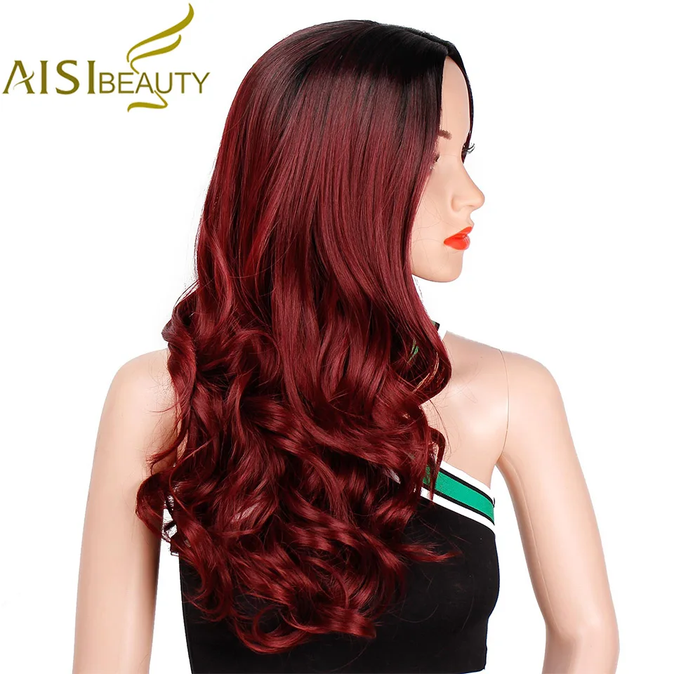 AISI BEAUTY Ombre длинный волнистый красный парик синтетические парики для женщин черный блонд серый парик косплей женский для вечеринки