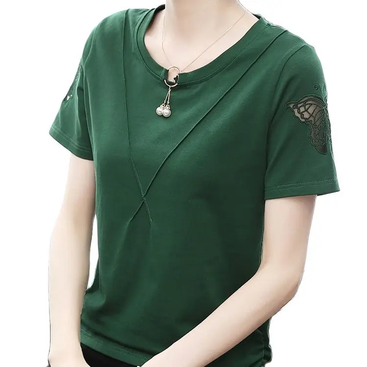Свободная хлопковая футболка с коротким рукавом Корейская версия темно зеленая