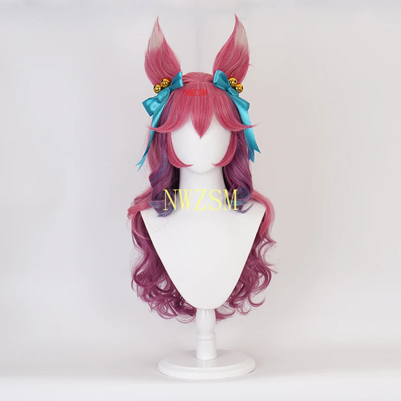 

New style Game LOL Spirit Blossom Ahri Cosplay Wig With Ears Headwear Cosplay Costume The Nine-Tailed Fox Hair Women Wigs