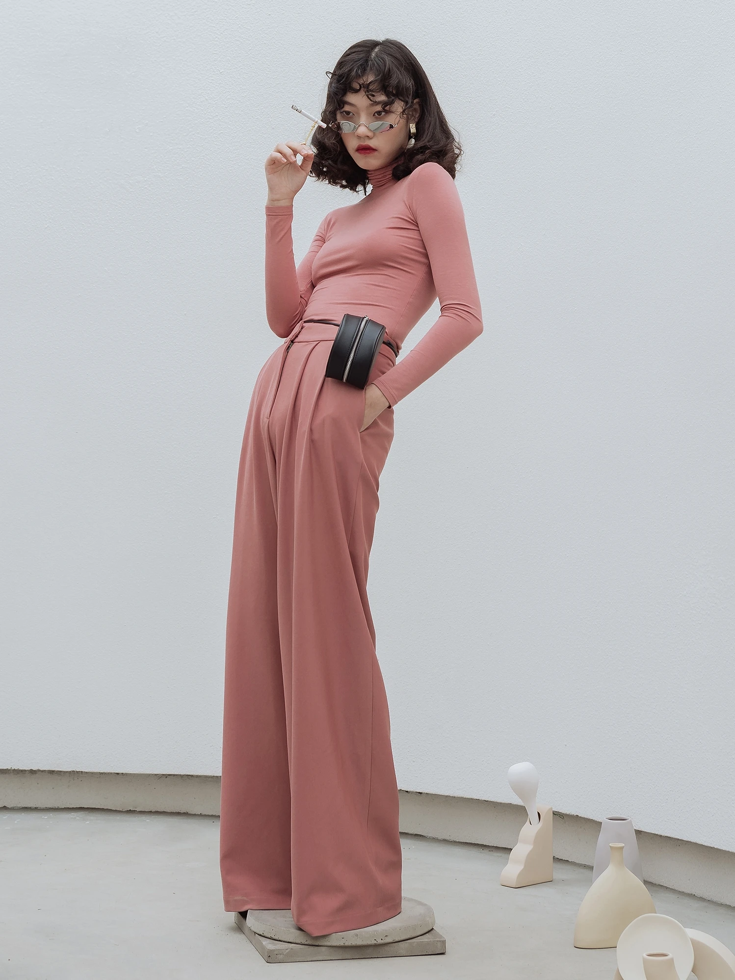 Ourhour pantalones de mujer wide leg pant high waist pants ancho de la pierna pantalones baggy summer suit pants women