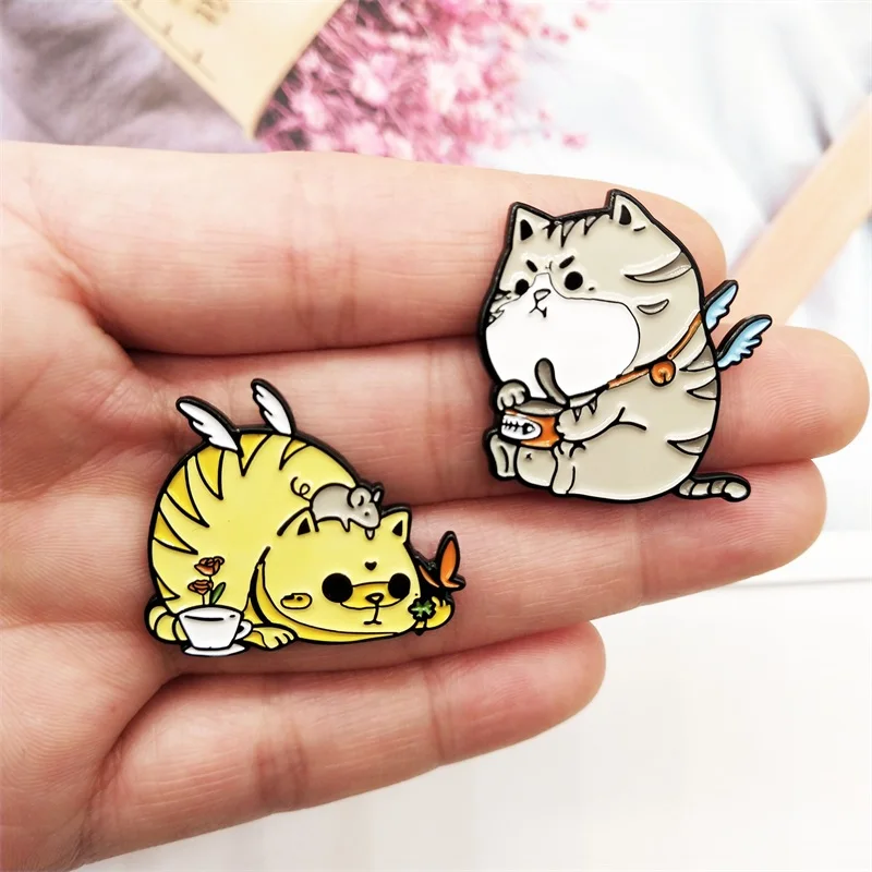 Новинка Милая брошь с котом животное длинными крыльями ленивый кот мышь играть