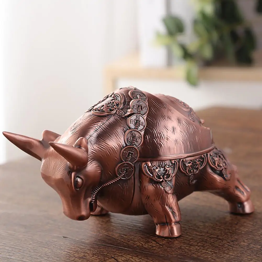 

Wear-resistant Bull Shape Vivid Ox Ash Holder with Cover for Office