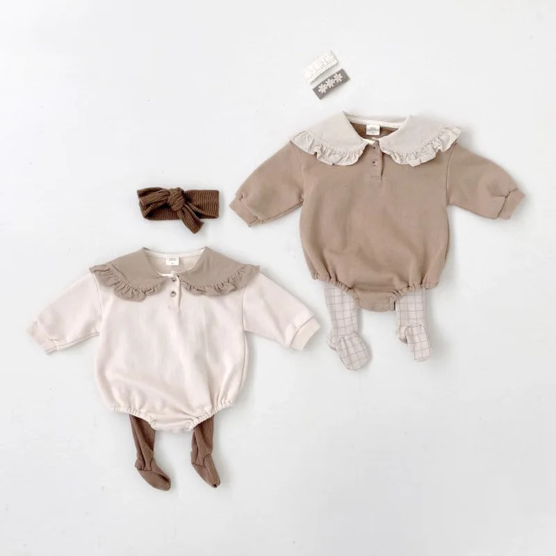 Ropa con solapa grande para beb&eacute; y ni&ntilde;a, body infantil de Color s&oacute;lido, mono de algod&oacute;n de manga larga para beb&eacute;, novedad de 2021-0