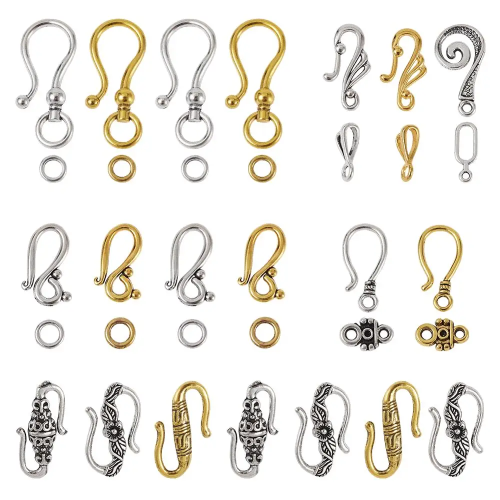 

pandahall 1Box Mixed Color Tibetan Style Alloy Hook and S-Hook Clasps for Jewelry Making DIY