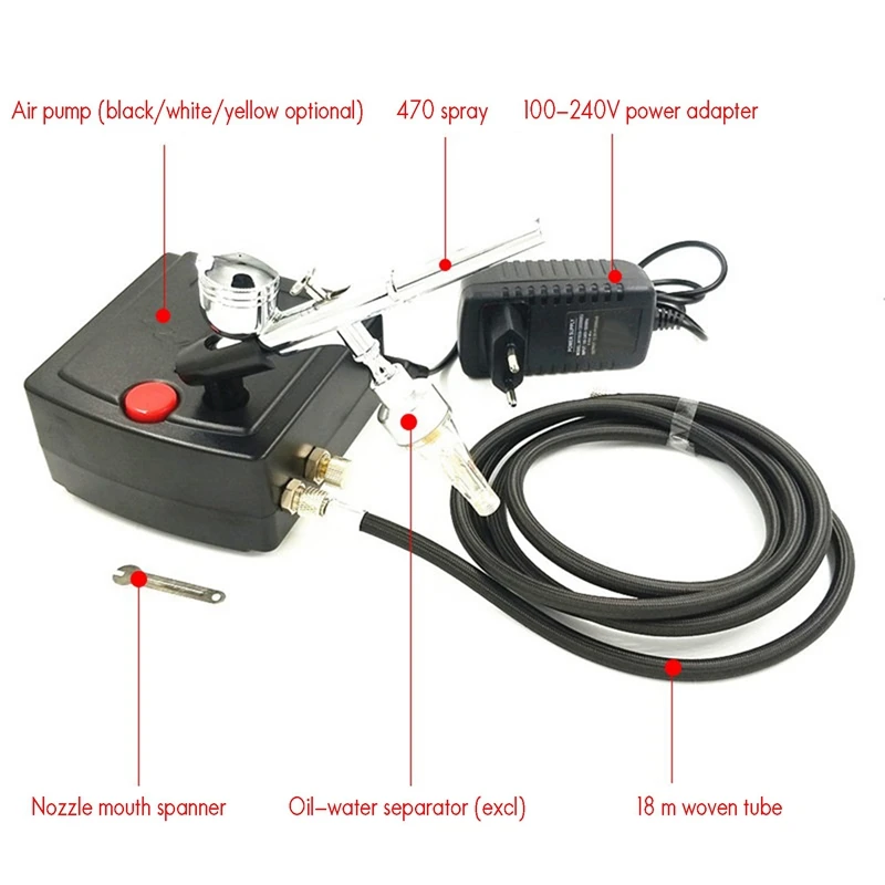 

Double Action Mini Air Compressor Airbrush Kit Airbrush Spraying Instrument Pump for Art Painting Tattoo Spray EU Plug
