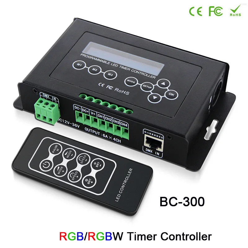Программируемый DC12V 36V DMX 512 контроллер входного сигнала выход 6A x 4CH RGB/RGBW таймера