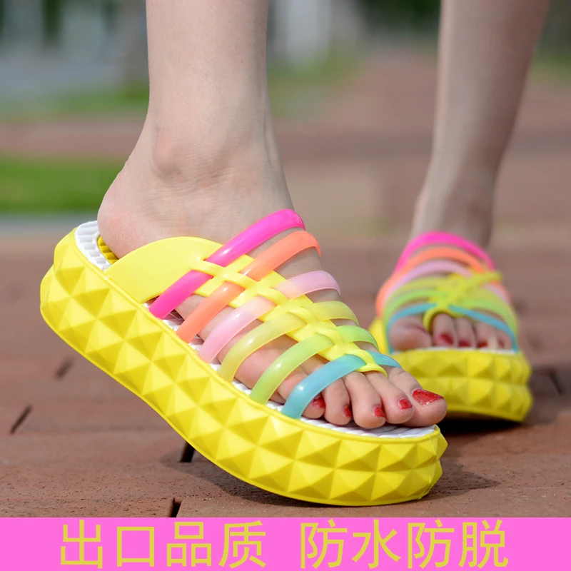 Женские шлепанцы из прозрачного ПВХ радужных цветов сандалии на толстой мягкой
