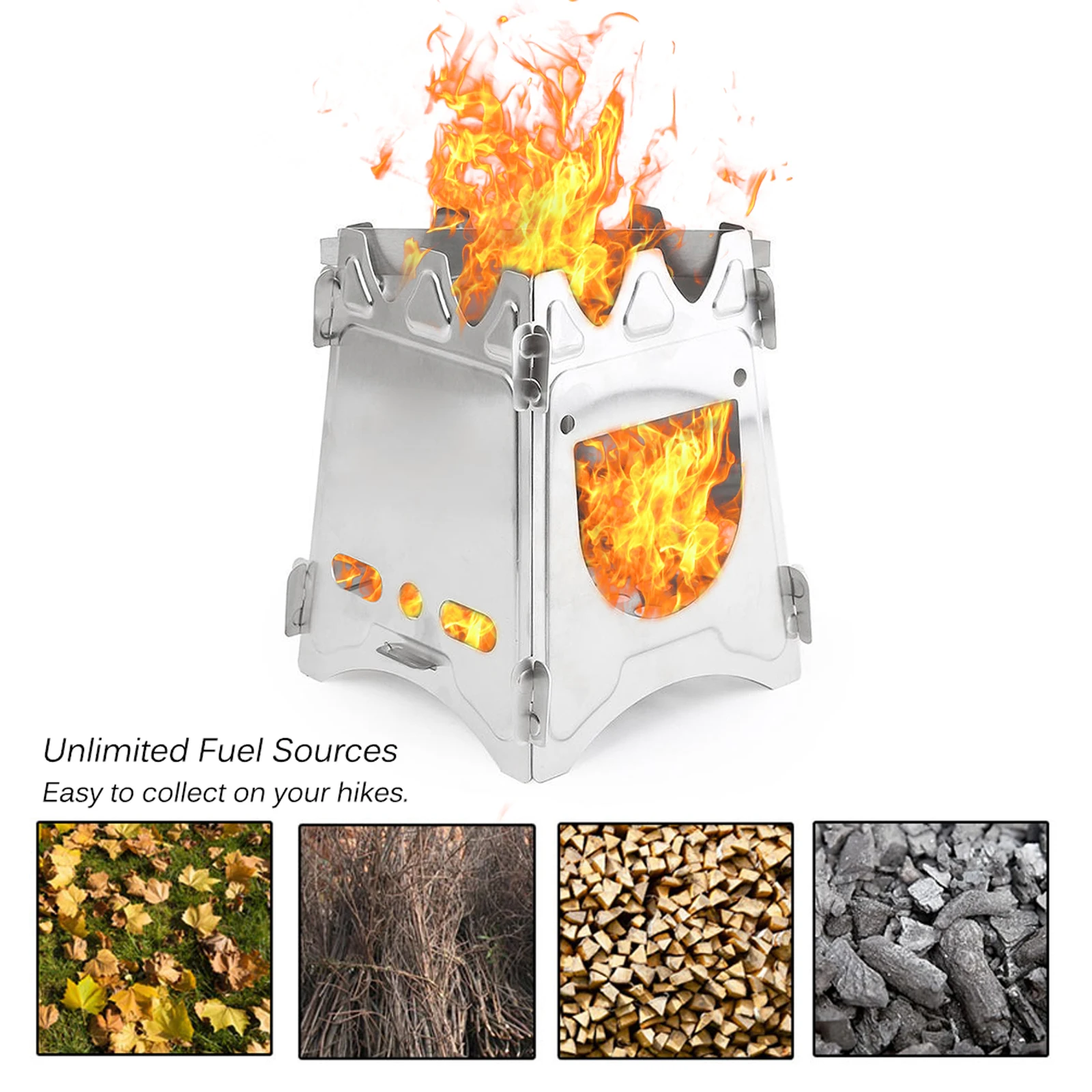 

Portable Stainless Steel Wood Stove Lightweight Folding Camping Stove for Outdoor Cooking Hiking Backpacking Fishing Picnic
