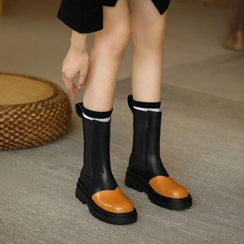 

Женские ботильоны на массивной подошве, зимние мотоциклетные ботинки из искусственной кожи на плоской подошве, дизайнерская повседневная ...