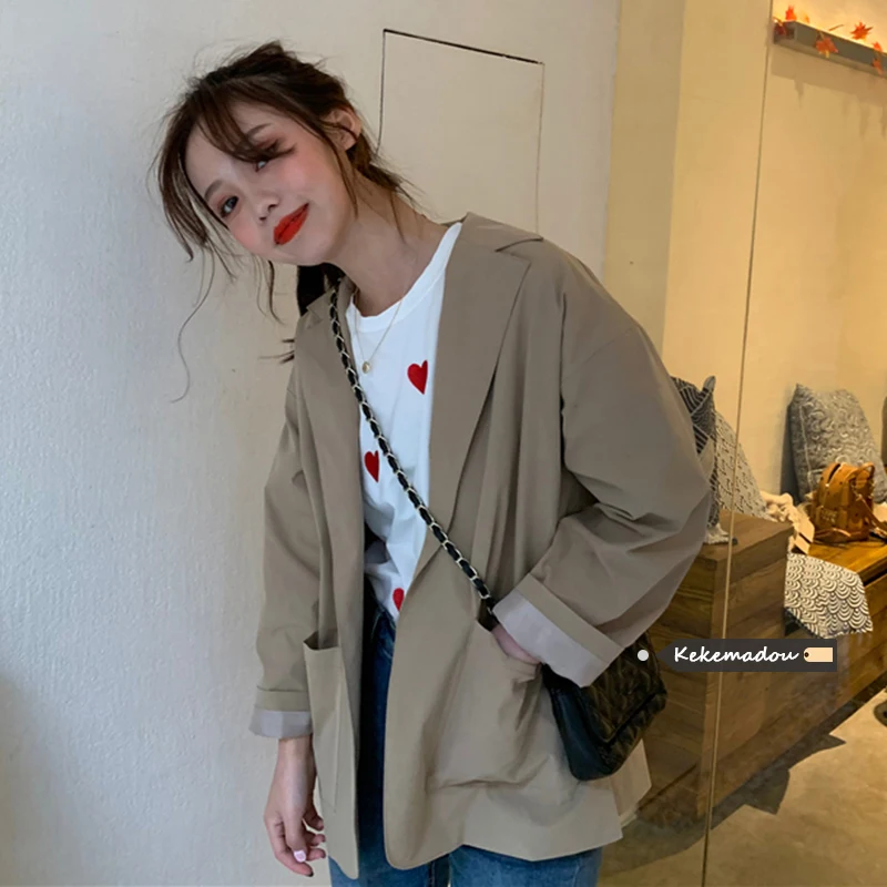 

Новинка 9221, женский костюм, куртка в Корейском стиле, подходящая ко всему Простая Офисная Женская деловая Повседневная брикет цвета хаки с к...