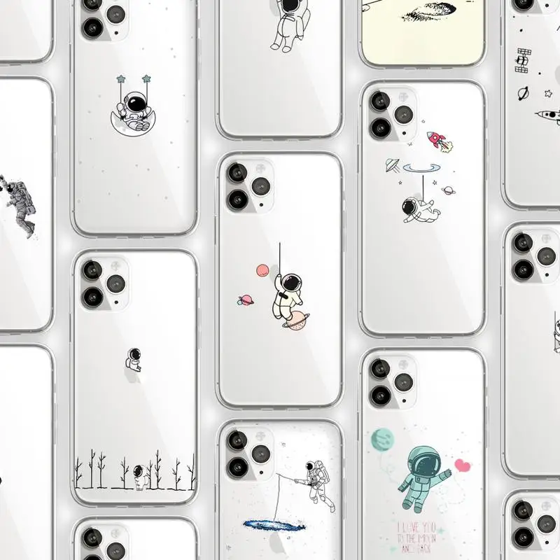 

Astronaut universe space moon Phone Case Transparent for iPhone Samsung 11 12 6 7 8 9 30 Pro X Max XR Plus lite