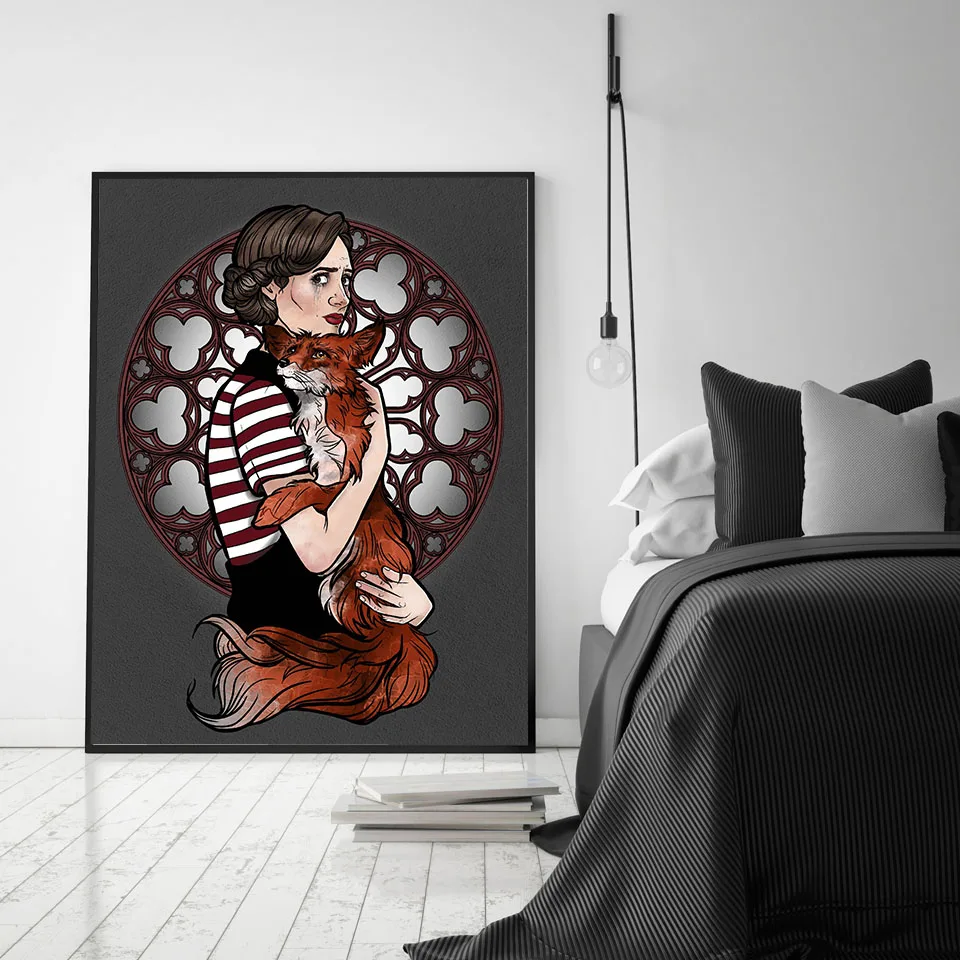 

Creative Woman Hugging Fox Canvas Painting Wall Art Nordic Posters and Prints Wall Pictures for Living Room Decoration Frameless
