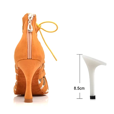 Brown 8.5cm Black Suede Latin Dance Shoes Ladies High Heel Brown High Banded Ballroom Dance Shoes Stage Performance Party Indoor Soft Bottom - Цвет: Brown 8.5cm