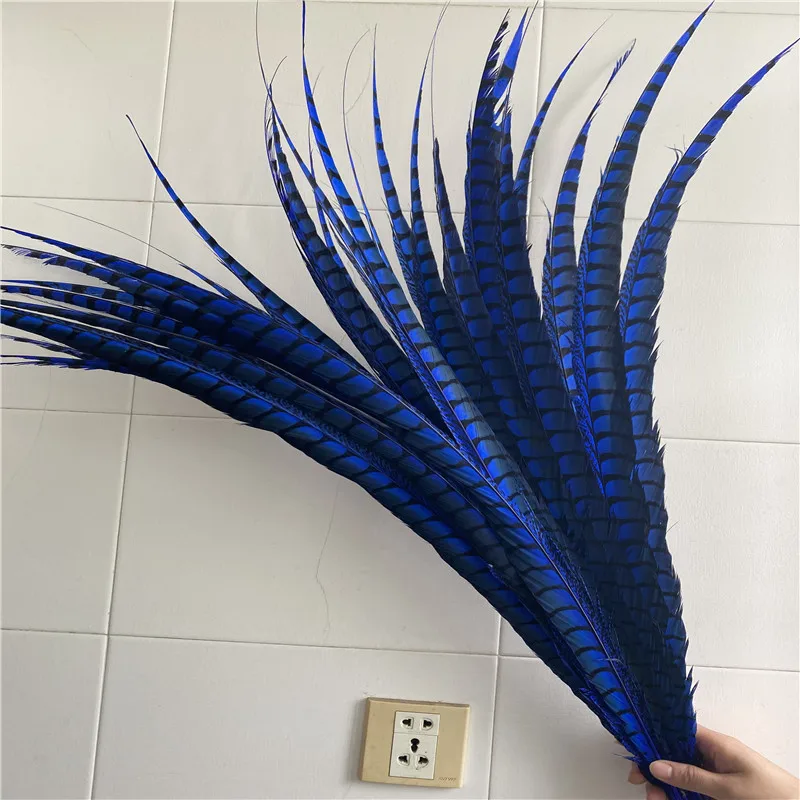 Plumas de cola de fais&aacute;n, accesorios de decoraci&oacute;n Diy para boda, Azul Real, 90-100cm/36-40 pulgadas, 50 unids/lote-0