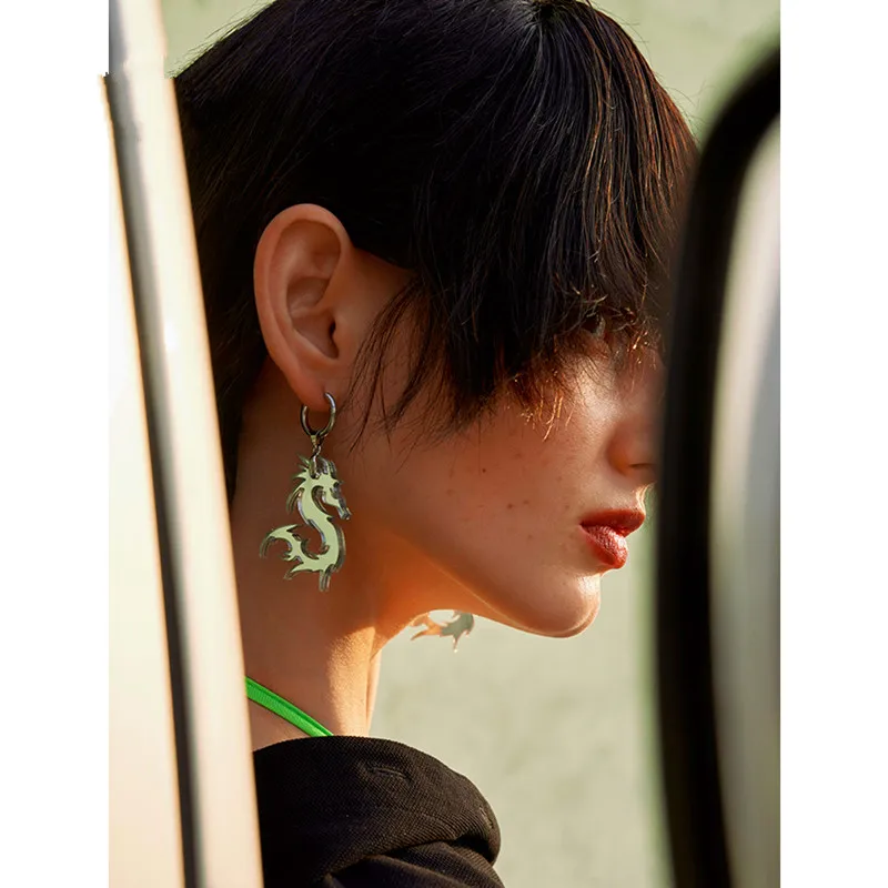 

Punk Silver Color Dragon Acrylic Drop Earrings For Women Girl Exaggerated Cool Long Dangle Earrings Fashion Party Jewelry Gifts