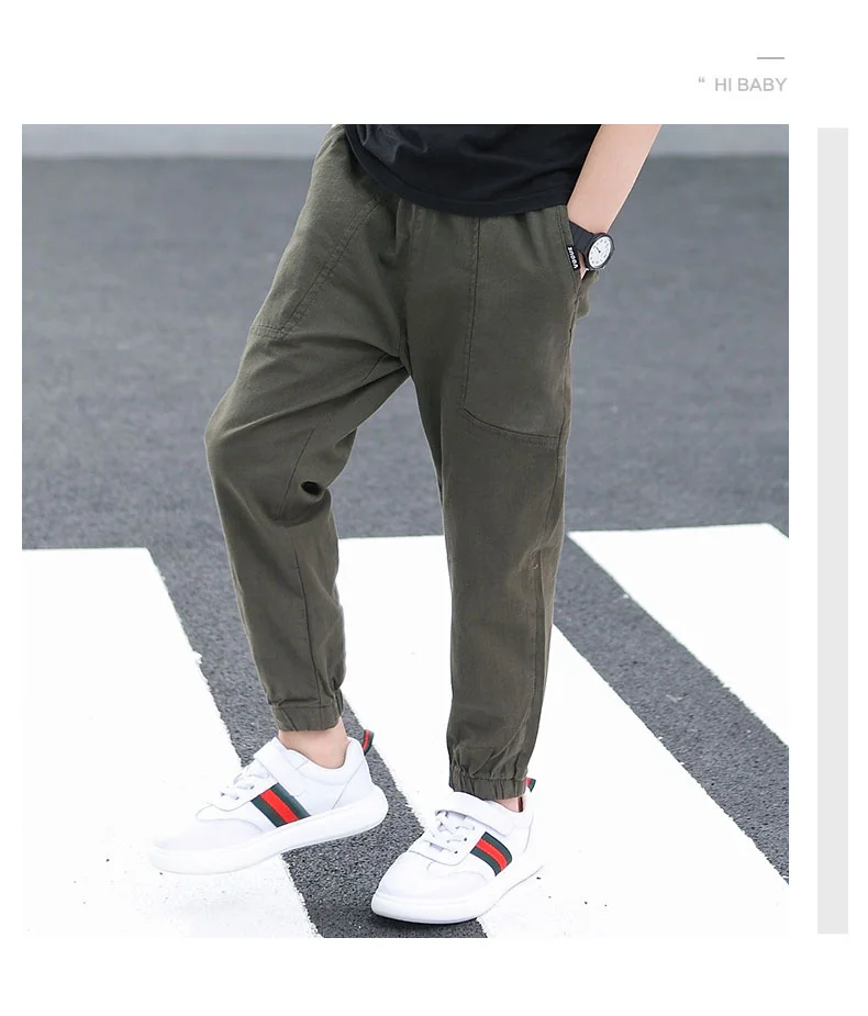 Teen Boy's Pants Kids Spring Autumn Solid Cotton Full Trousers Casual Slim Stretch Jogger Sweatpants 6-16 Years