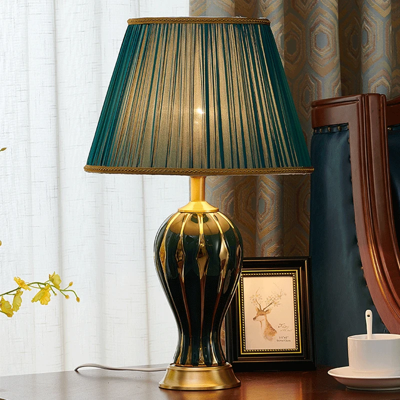 American Luxury Gold Painting Vase Ceramic Table Lamp for Bedroom Living Room Bedside Modern Household Home Decor | Лампы и освещение