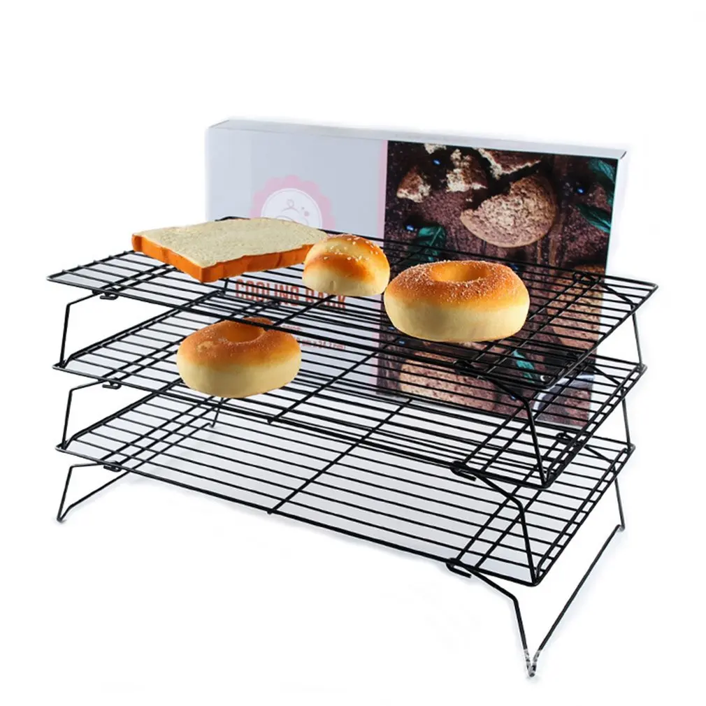 Non-Stick 3-Tier Cooling Rack Stackable Collapsible Rectangle Wire Cooking Baking For Cookies Cakes |