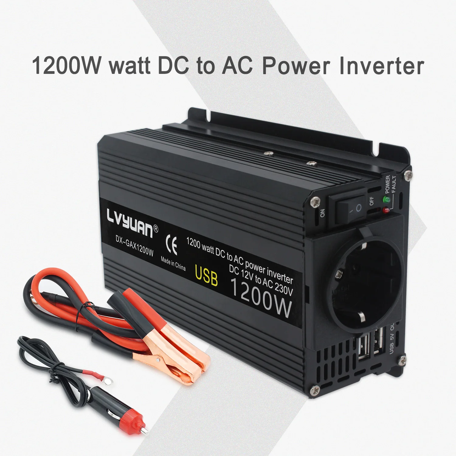 DC12V к переменному току 230V 500W 1200W 1500W 2000 Вт пиковый ЕС розетка USB Инвертор