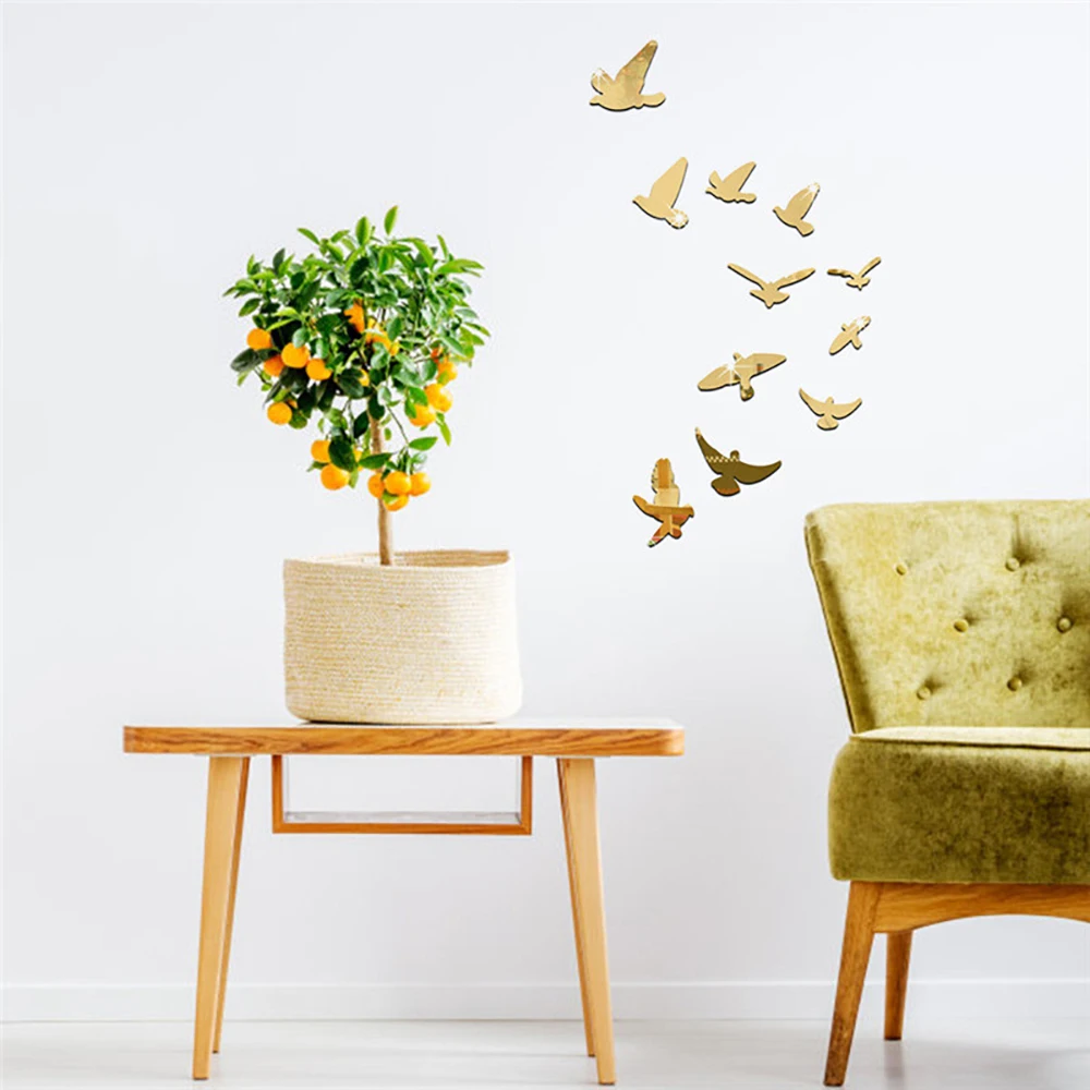 

Peace Pigeons Pattern Flying Birds Acrylic Crystal Reflective DIY Mirror Effect 3D Wall Stickers Home Decoration