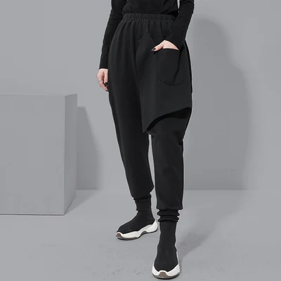 Брюки женские с узкой талией модные штаны большого размера разрезом