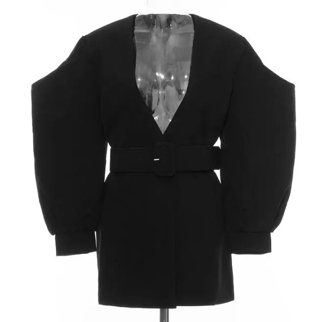 

Elegant Women Blazer Lantren Sleeve V neck with Belt Long Sleeve Chic Spring Fall Office Ladies Wear Pockets Design Streetwea