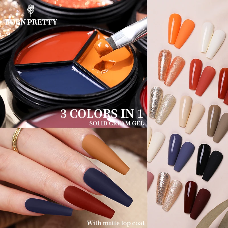 

3Colors Solid Cream Gel Polish 3in1 Soild Nail Semi-Permanent Varnishes Hybrid Long Lasting Color Nail Varnish Solid UV Gel