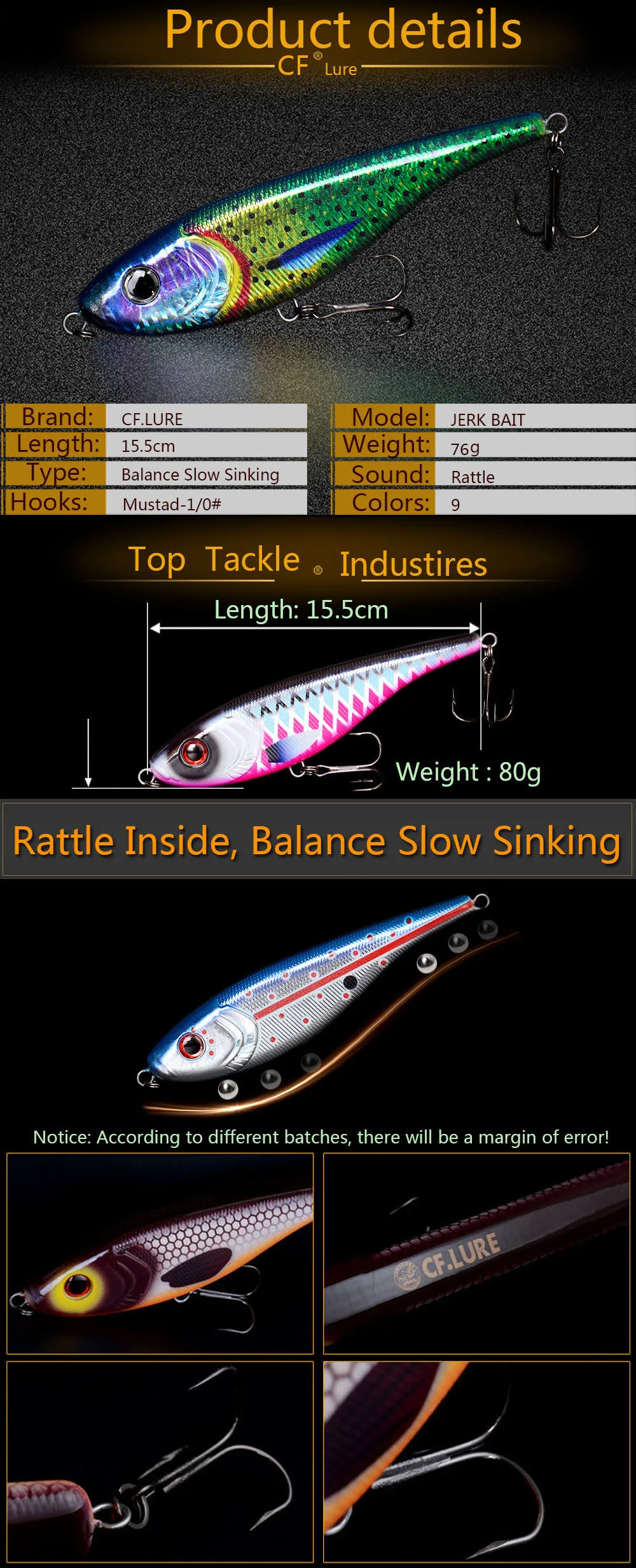 CF приманка 155 мм 75 г баланс медленно тонущий Рывок Приманка для рыбалки жесткие приманки для ловли щуки