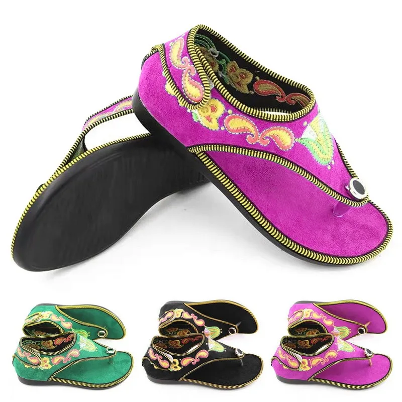 

Women Ethnic Sandals 2021 Summer Outdoor Beach Flip-flop Shoes Ladies Fashion Embroidered Slippers Female Flats Casual Slides