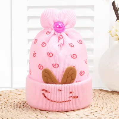 Pink Для малышей, 4 цвета Зимние Шапки для младенцев вязанные шапки кепки милый кролик с длинными ушками на капюшоне, для детей, детские Носки с рисунком кролика шапка Кепки фото реквизит шляпа - Цвет: Pink