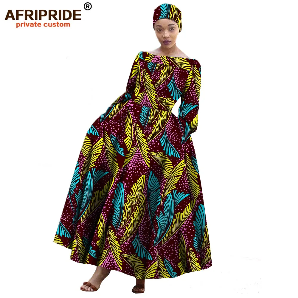 AFRIPRIDE Африканское Макси платье для женщин с длинным рукавом длиной до лодыжки вечерние длинное платье размера плюс с небольшим платком A722559 - Цвет: 547