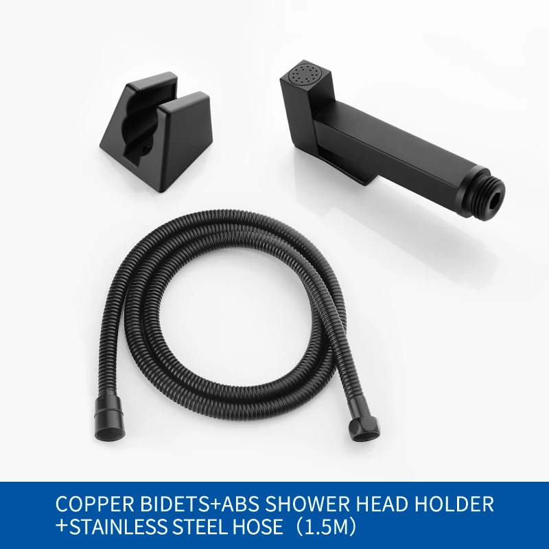 

Solid Brass Square Black Bidet Sprayer Bathroom Toilet Handheld Shower Bidet Set Black Hose and Holder Free Shipping