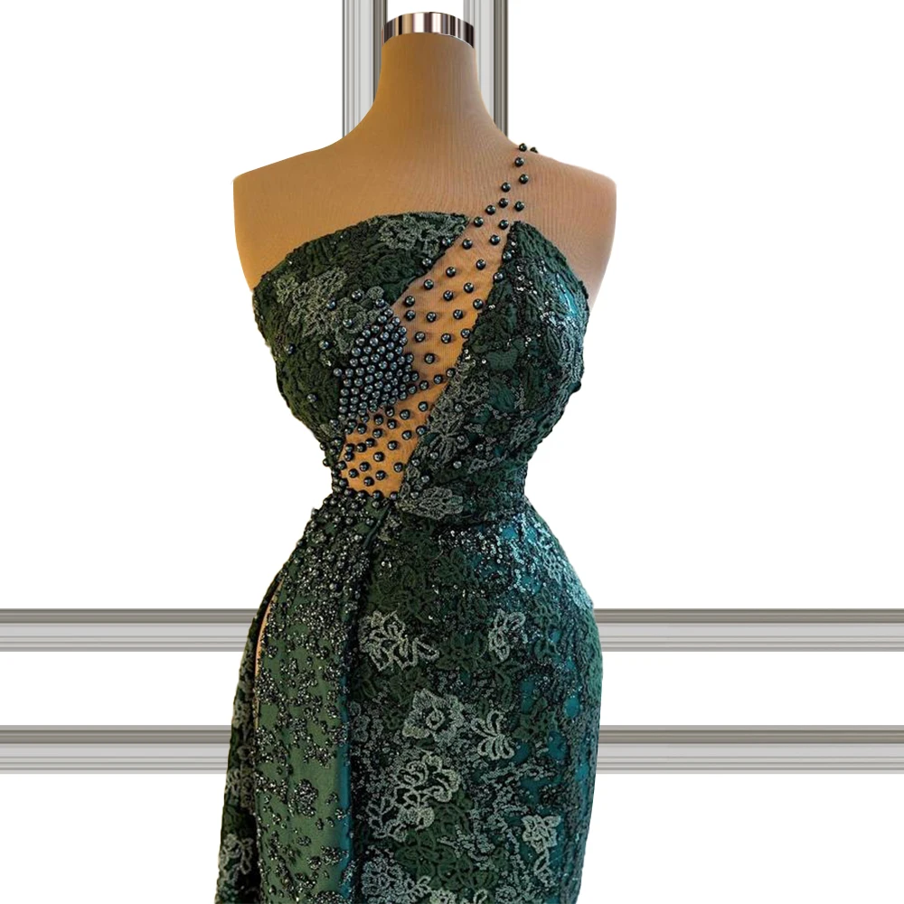 Pearls A-line Green Formal Dress Women Elegant женское платье vestiti donna eleganti  abiye gece elbisesi Dresses For Women