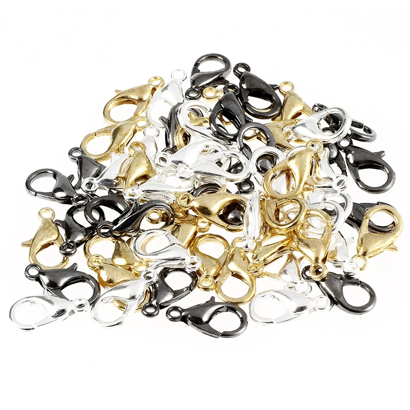 

60-Piece Mix Lobster Claw Clasps for Jewelry Making 12mm Silver Gold Black