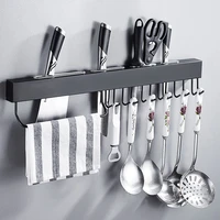 black stainless steel kitchen shelf wall mounted kitchen knife holder spoon hook rag holder kitchen multifunctional shelf