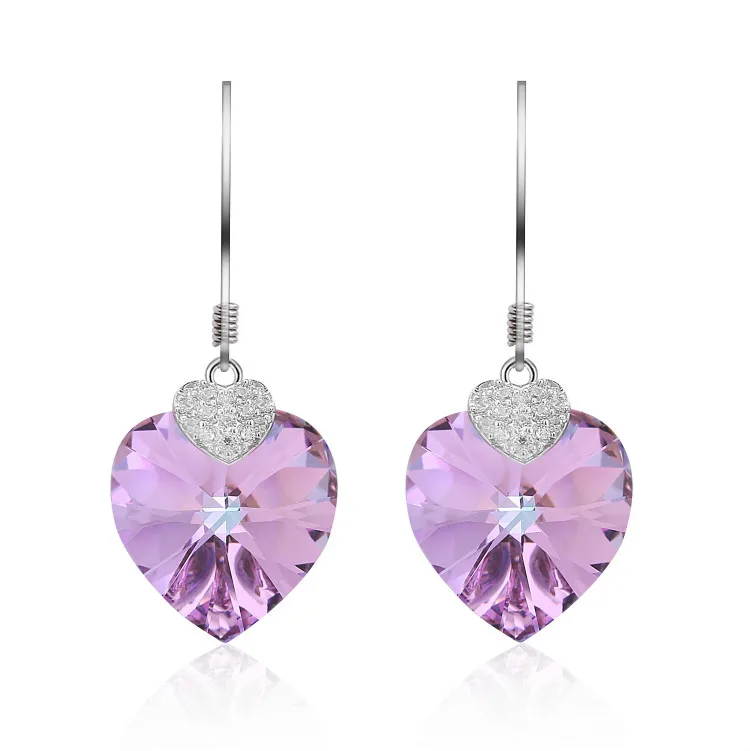 Warme Farben Кристалл от Swarovski женские серьги аметист Сердце висячие серьги хорошее ювелирное изделие 925 Серебряные свисающие серьги с бриллиантами - Цвет камня: as picture