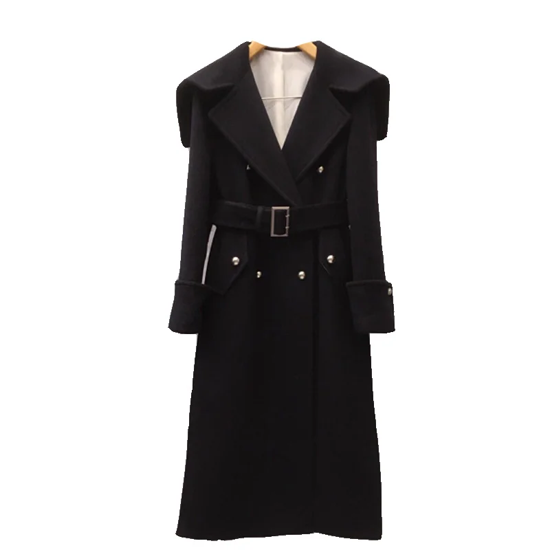 

IEQJ 2021 Autumn And Winter New Korean Style Temperament Elegant Loose Lace-up Printed Lapel Mid-length Woolen Coat Women 3F1474