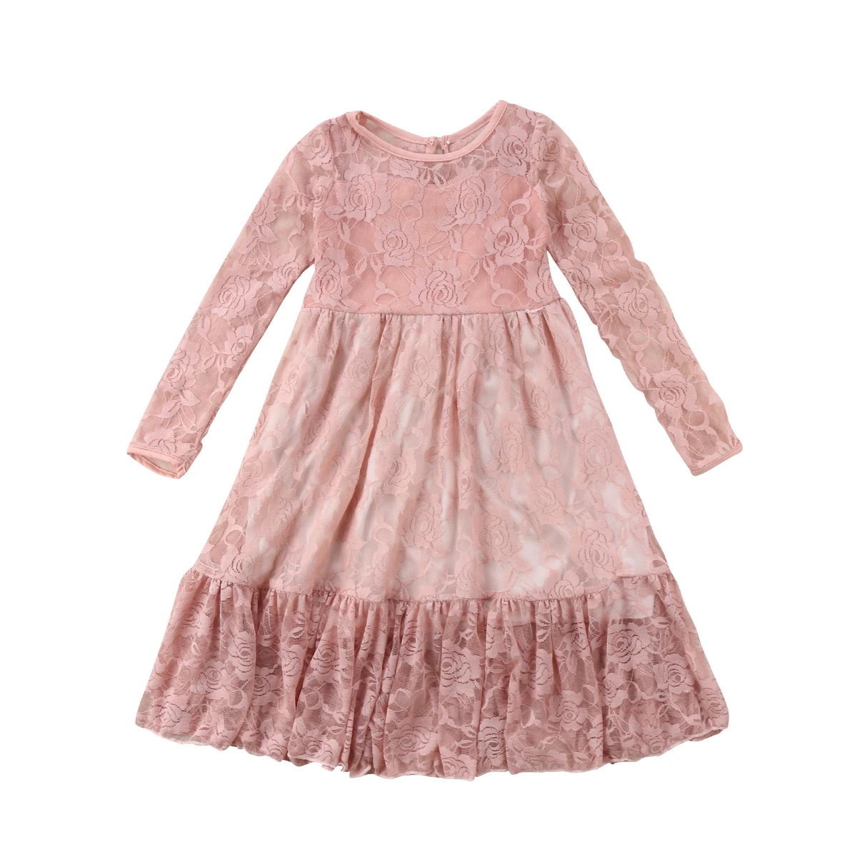 Милое платье для маленьких девочек летнее короткое Кружевное до колена с круглым