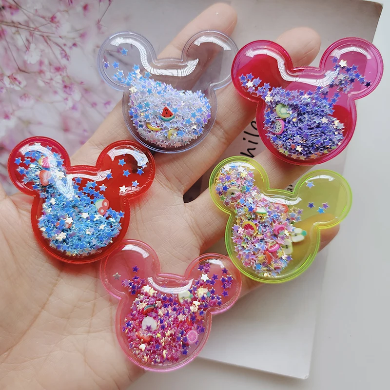 

20pcs Quicksand Mouse Head Transparent PVC with Glitter Appliques for DIY Children Clip Accessories
