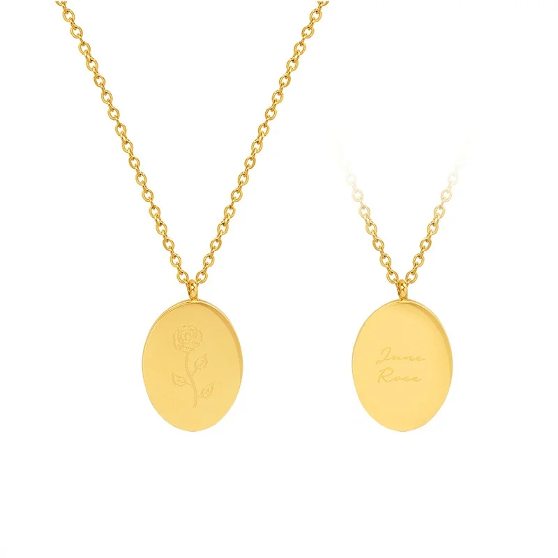 

Double-sided Fashion Carved Flower Stainless Steel Ins Pendant Necklace Irregular Gift For Women Bohemian Accessories Jewelry