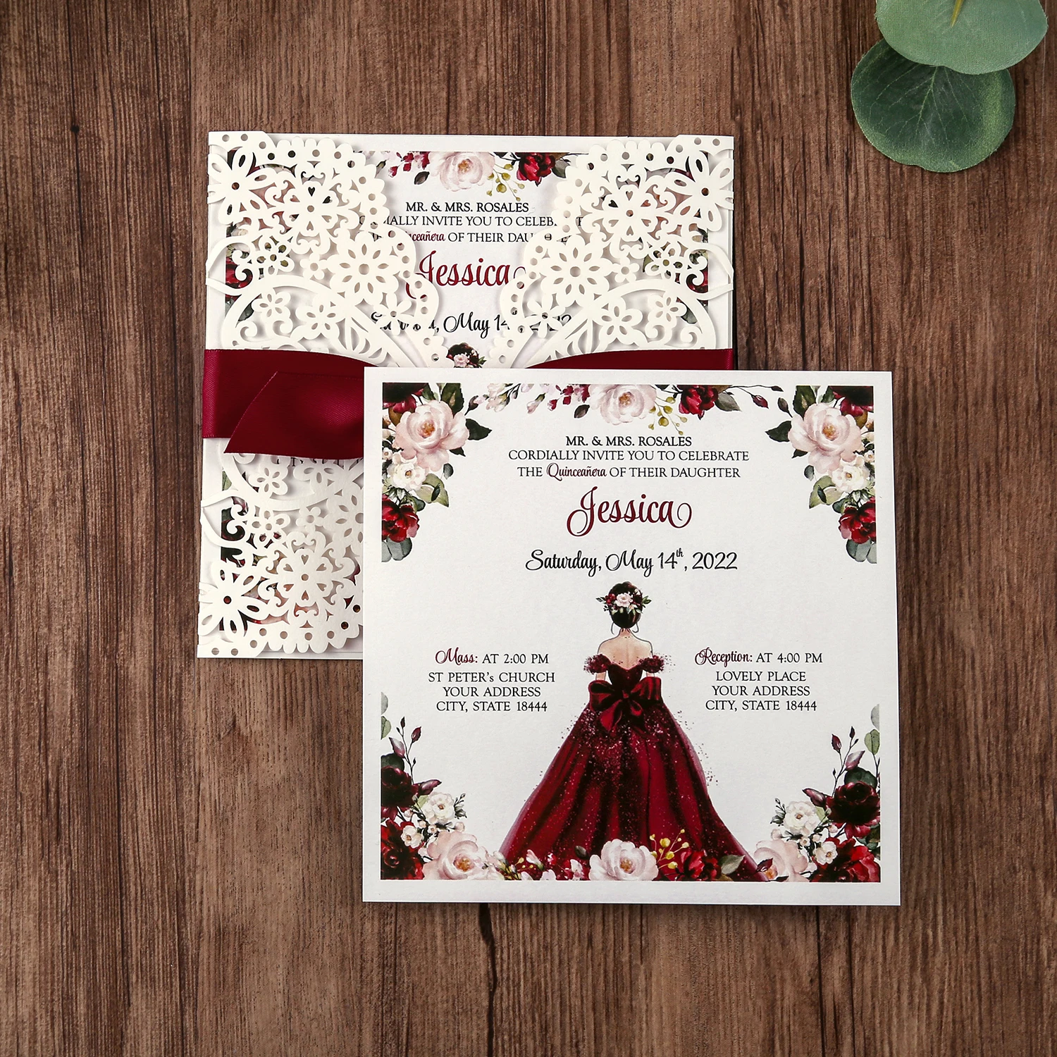 Квадратные свадебные пригласительные открытки для годовщины дня рождения Quinceanera