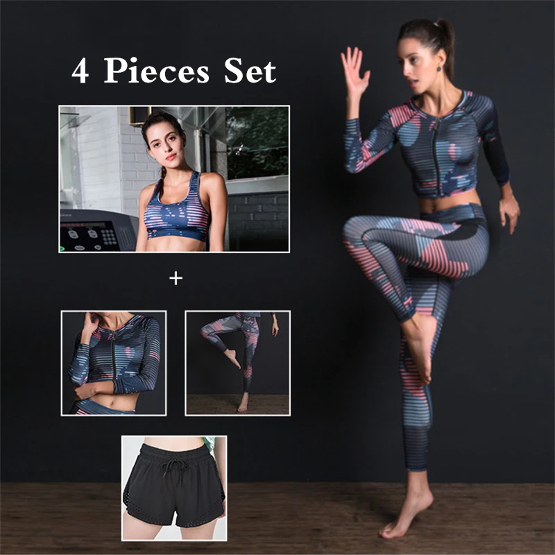 Комплект для йоги из 4 предметов с высокой талией леггинсы шорты бюстгальтер