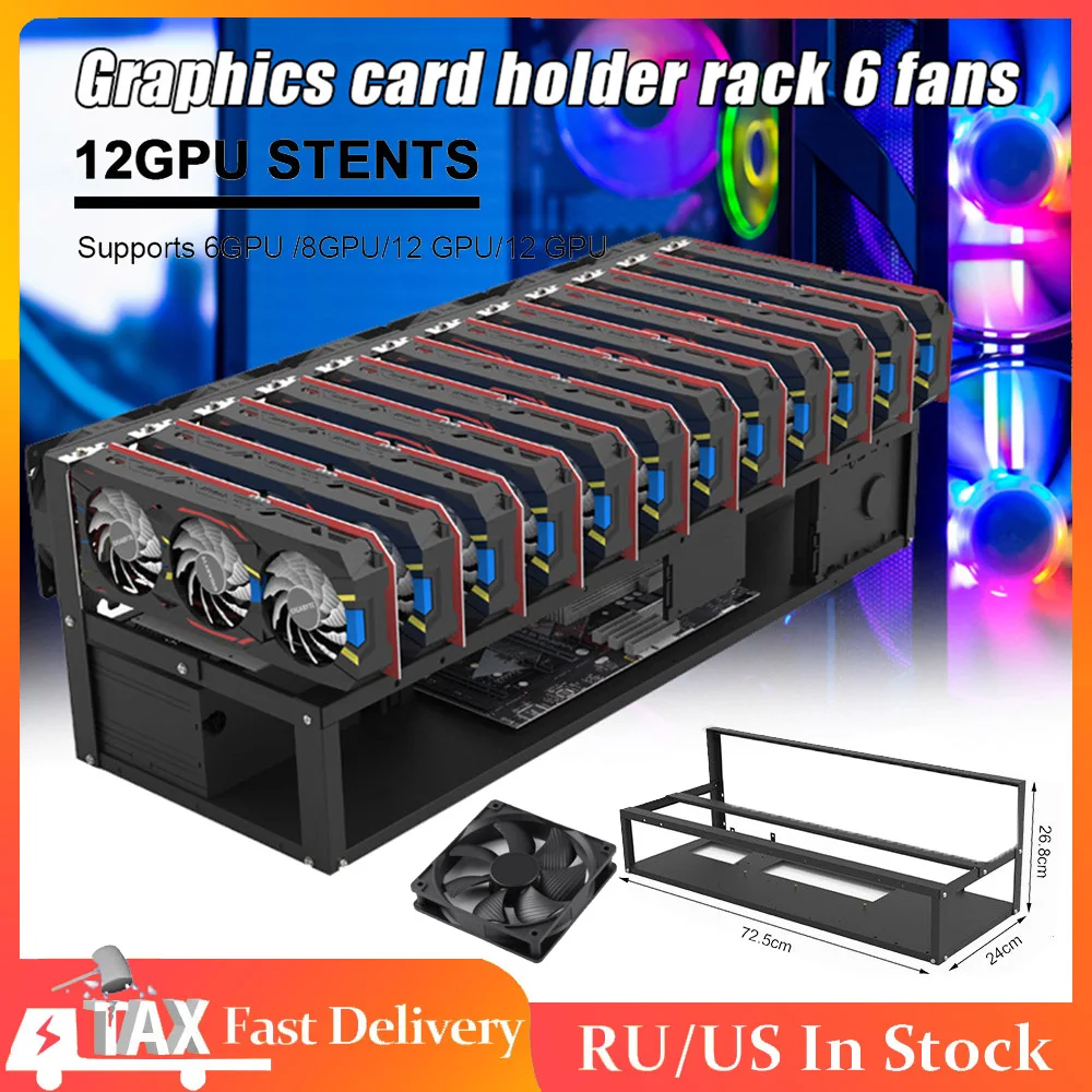 

8 12 GPU Steel Opening Air Mining Frame Rig Case crypto miner For Crypto Coin Currency Mining Farm Kit Rig Mineria ETH