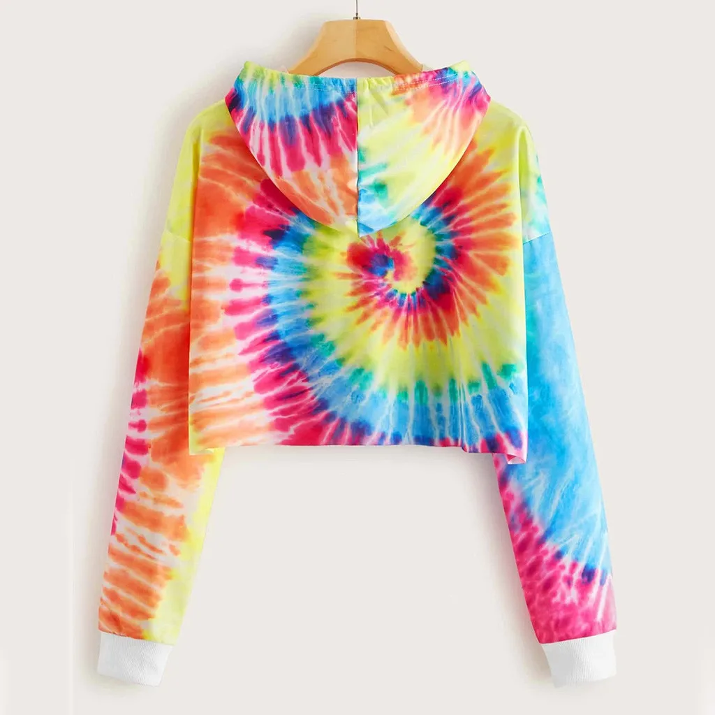 

Womens Autumn Long Sleeve Tie-Dye Printed Sweatshirt Hooded Pullover Tops Blouse