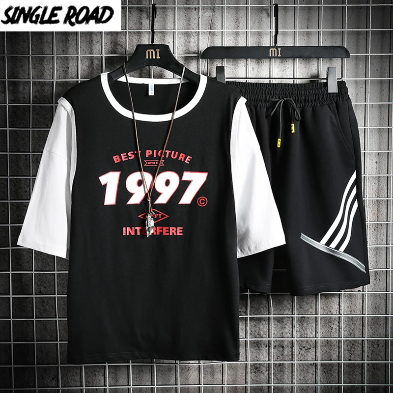 Мужской спортивный костюм в стиле хип-хоп SingleRoad черная футболка панк и шорты