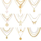 KSRA винтажная Золотая монета с портретом жемчужной бабочки ожерелье для женщин Мода Богемия толстая цепь колье ожерелья ювелирные изделия 2020 Новинка