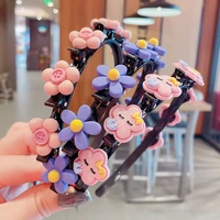 new cartoon flower hair ribbon girl hair ribbon braided hair clip headband cute hair clip children makeup styling hair accessori