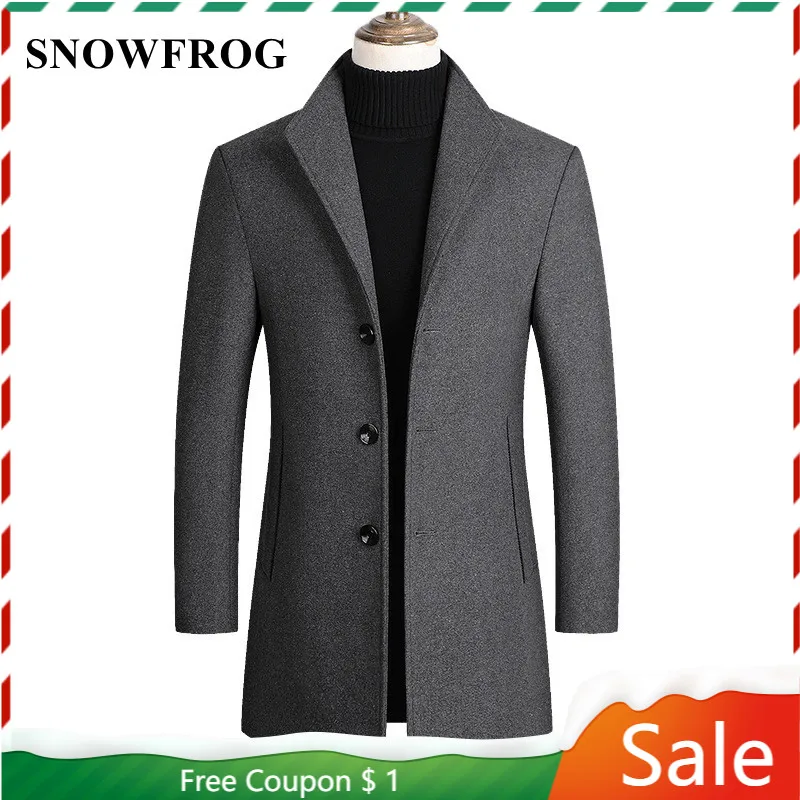 

SnowFrog Men Wool Blends Coats Autumn Winter New Solid Color High Quality Men's Wool Jacket Luxurious Brand Clothing Jacket